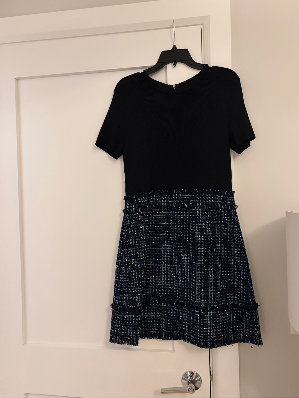 Ted Baker Black Top with Navy Tweed Mini Dress